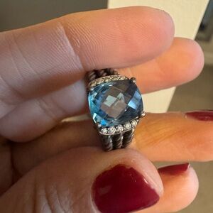David Yurman Silver Ring with Blue Gemstone